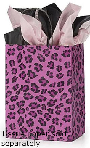Leopard Medium Paper Shopping Bags in Pink 8 x 4.5 x 10.25 Inches - Case of 100