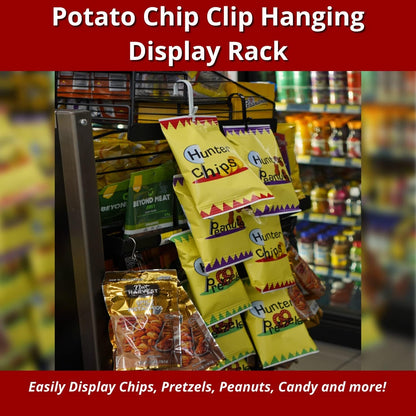 Store Supply Hunter Single Strip Hanging Potato Chip Candy Snack Display Rack 12 Clip in White, Potato Chips Bag Holder Rack, Countertop