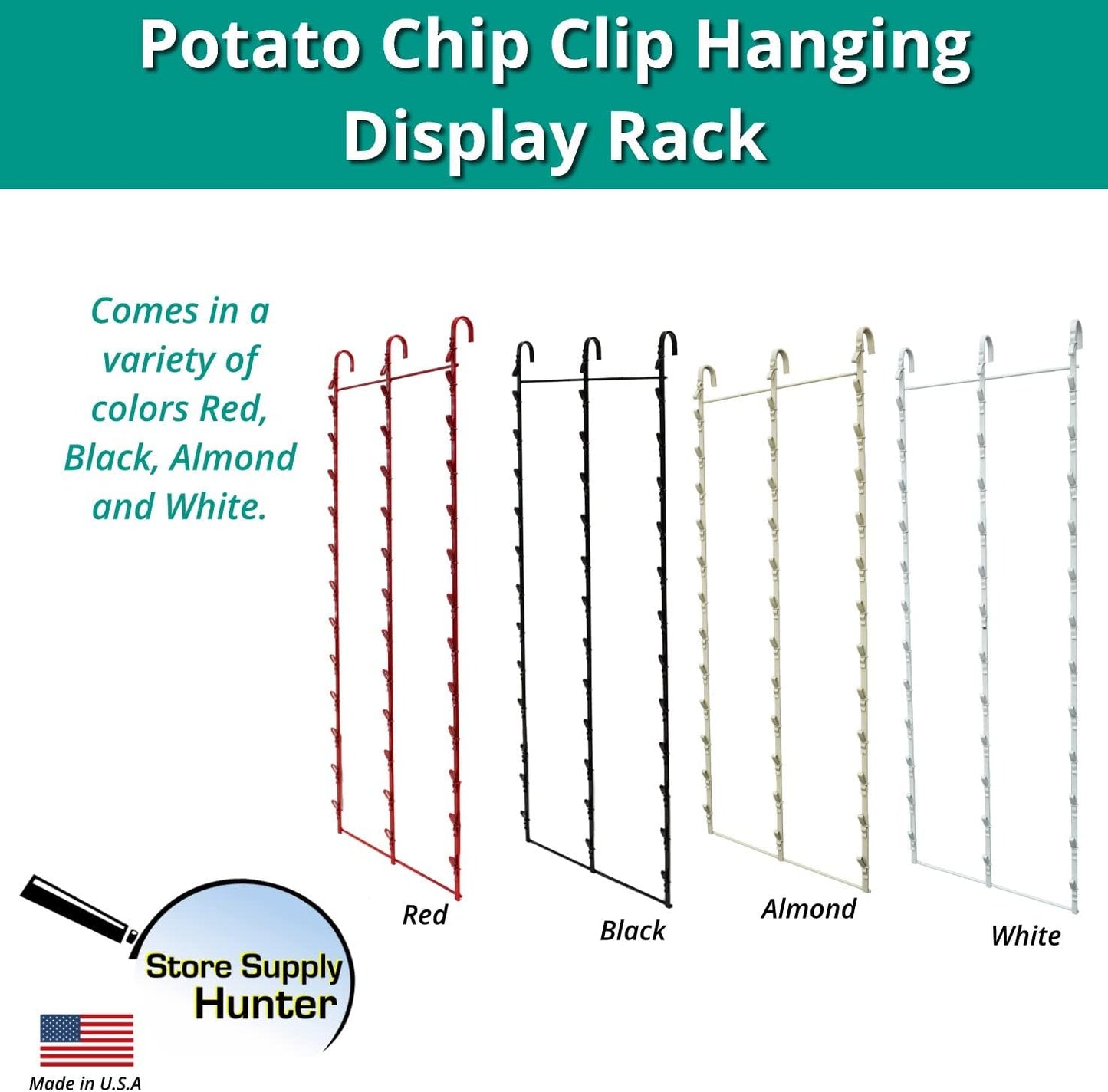 Triple Strips 39 Clip Potato Chip, Candy & Snack Hanging Display Rack in Black, Portable Potato Chip Bag Holder, Greeting Card Display Rack, Retail Stand for Stores