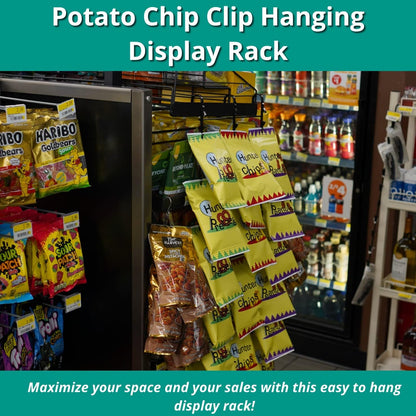 Triple Strips 39 Clip Potato Chip, Candy & Snack Hanging Display Rack in Black, Portable Potato Chip Bag Holder, Greeting Card Display Rack, Retail Stand for Stores