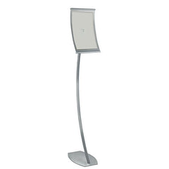 Curved Metal Floor Sign Holder in Silver 8.5 W x 14 H Inches