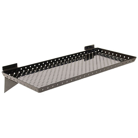 Perforated Metal Slatwall Shelf in Black 24 W x 10 D x 1 Inches - Set of 2