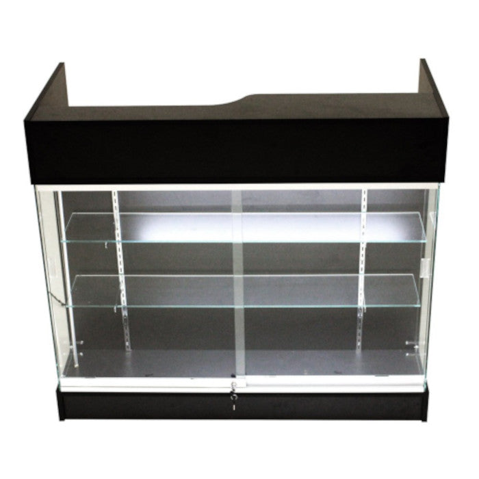 Ledgetop Counter Showcase in Black 48 W x 22 D x 42 H Inches with 2 Glass Shelf