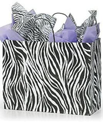 Zebra Skin Large Paper Shopping Bags 16 x 6 x 12 Inches - Case of 25