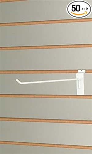 Peg Hooks in White 10 Inches Long for Slatwall - Set of 50