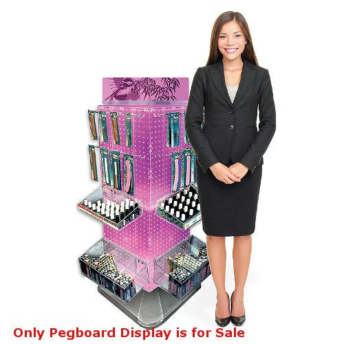 4 Side Pegboard Tower Display in Black 14 W x 40 H Inches On Revolving Base