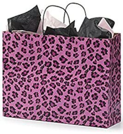 Pink Leopard Large Paper Shopping Bags 16 x 6 x 12 Inches - Count of 25