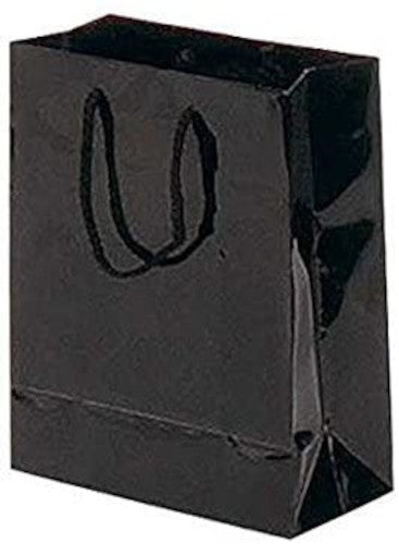 Euro Tote Paper Small Shopping Bags in Black 8 x 4 x 10 Inches - Count of 100