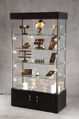 Assembled Glass Tower Display Case in Black 40 W x 18 D x 73 H Inches