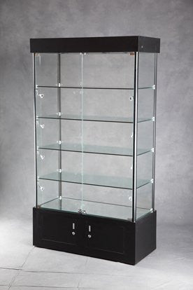 Assembled Glass Tower Display Case in Black 40 W x 18 D x 73 H Inches