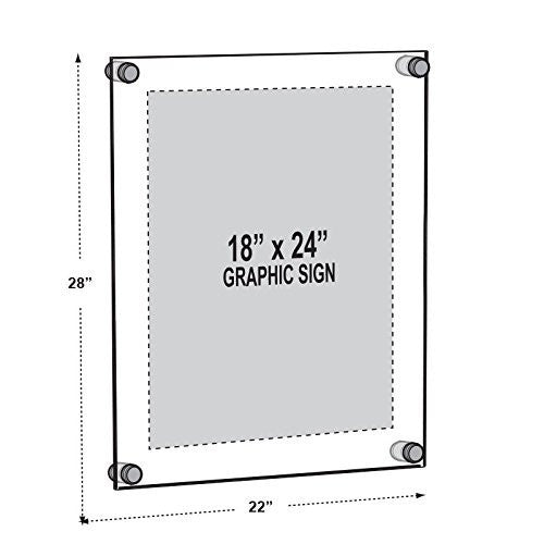 Clear Acrylic Sign Holder 18W x 24H Inches with Caps,Standoffs