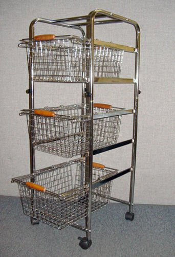 Storage Basket Cart 3 Tier Wire Rolling with Swivel and Locking casters
