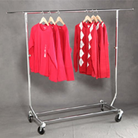 Single Rail Commercial Folding Garment Rack - 55 W x 22 D x up to 65 H Inches