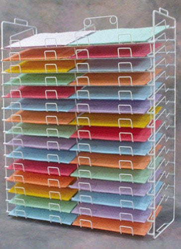 Wire Display Rack 30 Slot Scrapbook Paper in White 33.5 H x 25 W x 10.5 D Inches