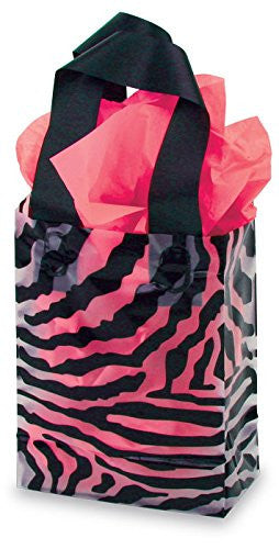 Transparent Zebra Print Shopping Bags 5 x 3 x 7 Inches - Pack of 100