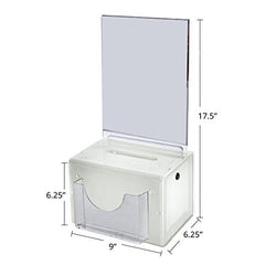 Styrene White Large Suggestion Box 9W x 6.25D x 6.25H Inches with Sign,Lock&Keys