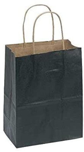 Paper Medium Shopping Bags in Black 8 x 4.5 x 10.25 Inches - Count of 25