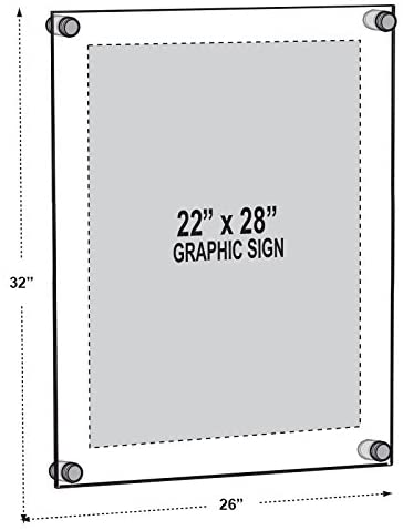 Clear Acrylic Sign Holder 22 W x 28 H Inches with Caps/Standoffs