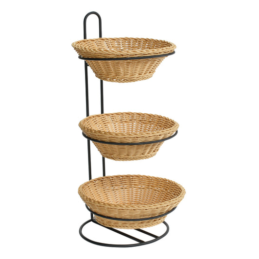 3 Tier Plastic Wicker Baskets Display Stand 12 W x 12.5 D x 24.75 H Inches