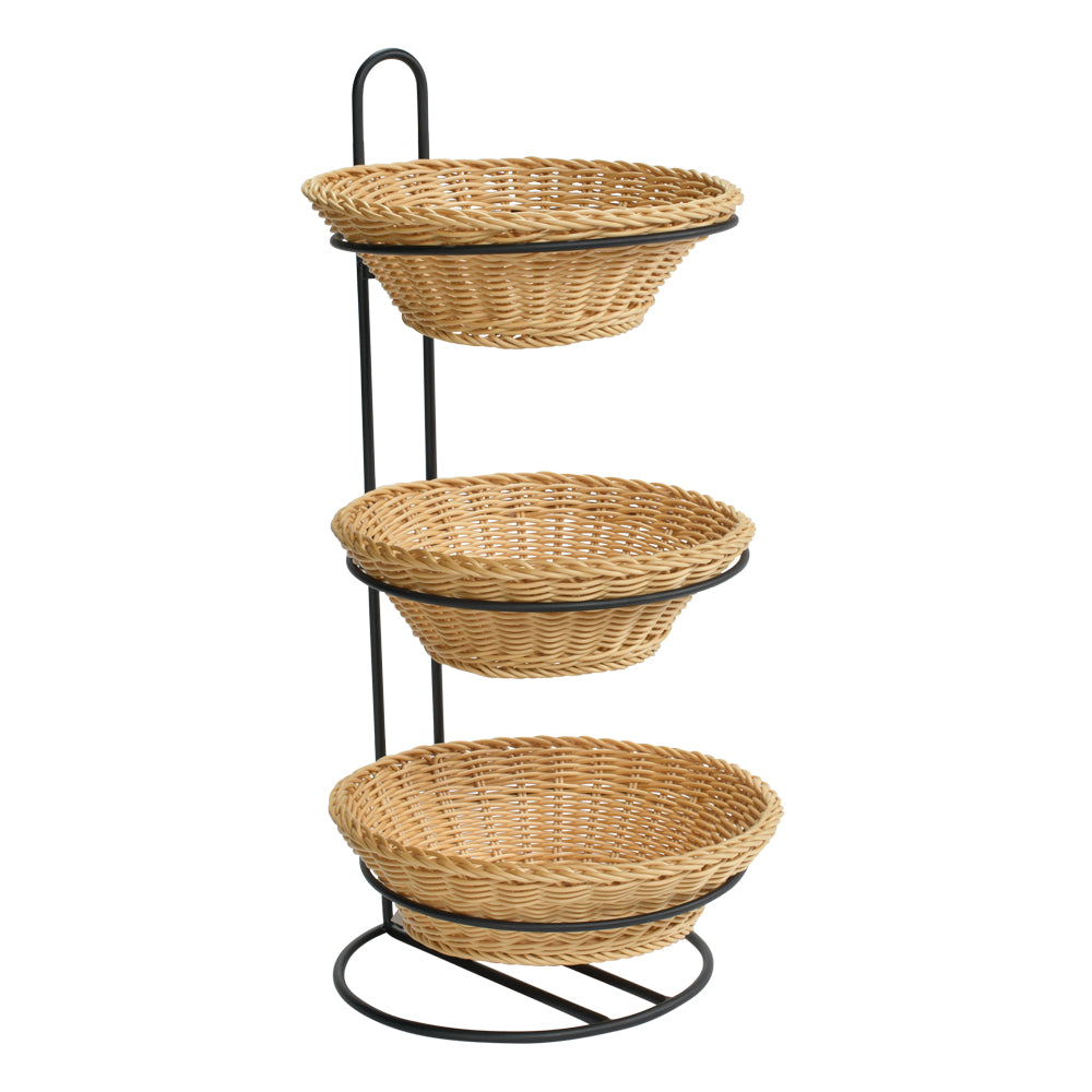 3 Tier Plastic Wicker Baskets Display Stand 12 W x 12.5 D x 24.75 H Inches