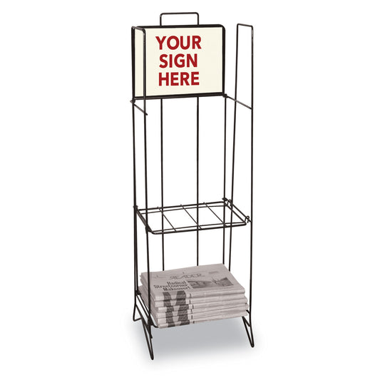 Metal Newspaper Display Rack with Two Shelves - 13 W x 11 D x 41 H Inches