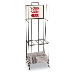 Metal Newspaper Display Rack with Two Shelves - 13 W x 11 D x 41 H Inches