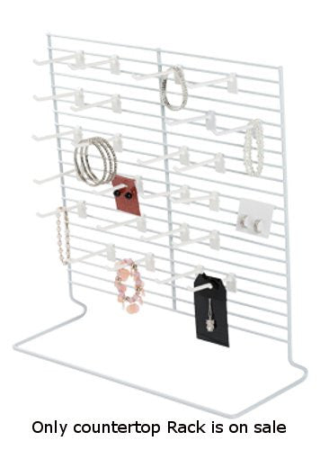 Metal Framed Wire Countertop Rack in White 18W x 20H Inches- 24 White Pegs