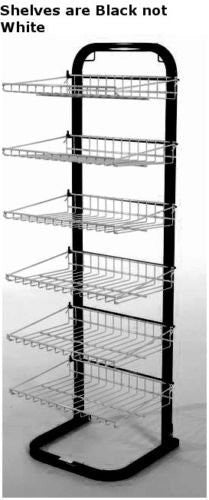 Display Rack in Black 51 H x 15.375 W x 14 D Inches with 6 Fixed Shelves