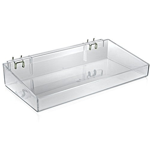 Plastic Open Trays in Clear 16 W x 3 H x 8 D Inches with Hooks - Count of 2