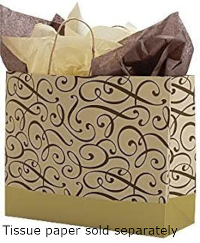 Swirl Large Paper Shopping Bags in Gold 16 x 6 x 12 Inches - Count of 25