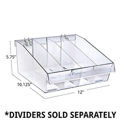 Plastic Clear Divider Bin 11.5 W X 12 D X 5.75 H Inches with 2 Hooks -Pack of 4