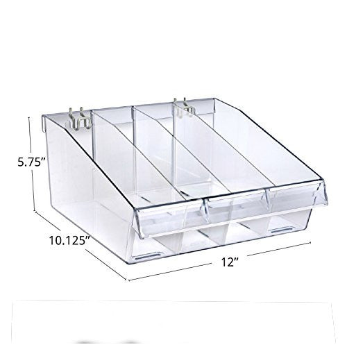 Plastic Clear Divider Bin 11.5 W X 12 D X 5.75 H Inches with 2 Hooks -Pack of 4