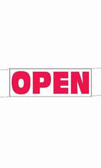 Open Banner in Red Letters 8 W x 3 H Inches with Attached 5 Ropes