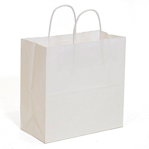 Paper Shopping Bags in White 10 x 5 x 10 Inches with Handles - Count of 250