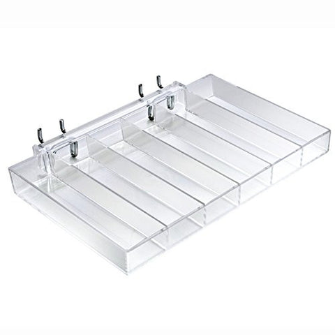6 Compartment Slatwall Trays in Clear 10 W x 6 D x 1 H Inches - Box of 2