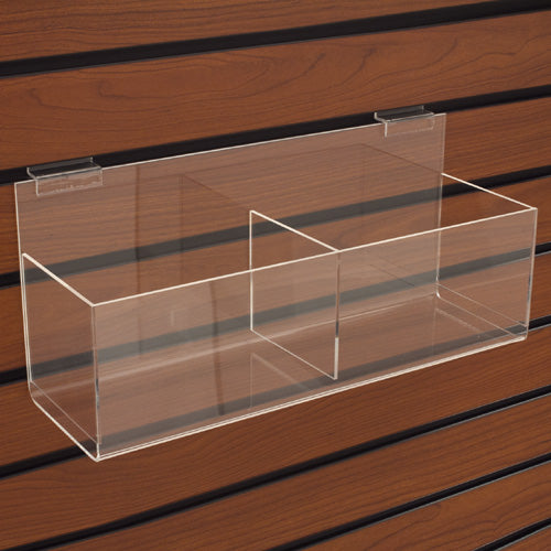 Acrylic Slatwall Double Bin 15.37 W x 4.75 D x 6.87 H Inches