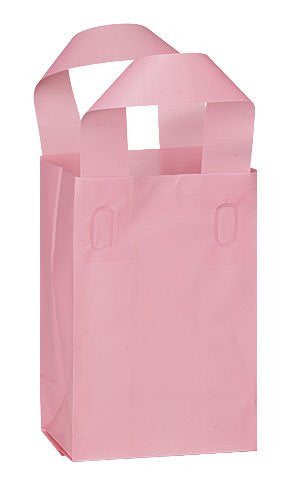 Plastic Small Shopping Bag in Pink 5 X 3 X 7 Inches - Case of 100