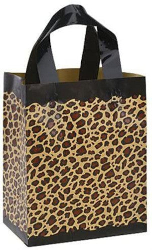Plastic Medium Shopping Bags in Leopard 8 x 5 x 10 Inches - Lot of 100