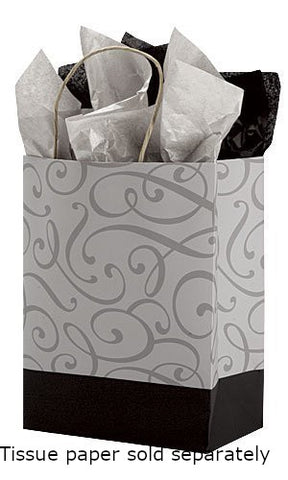 Swirl Paper Shopping Bags in Silver 8 x 4.5 x 10.25 Inches - Box of 25