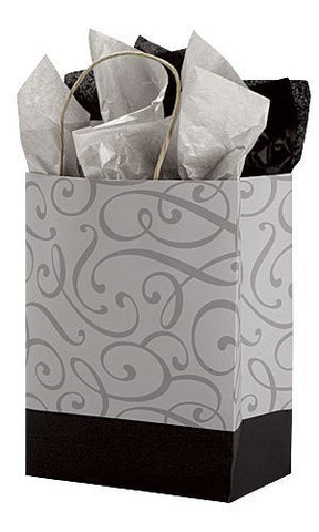 Swirl Paper Shopping Bags in Silver 8 x 4.5 x 10.25 Inches - Box of 25