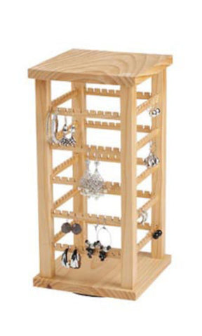 Natural Wood Earring Display 7.375 W x 7.375 D x 15.375 H Inches