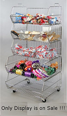 5 Tier Stacking Basket Display in Chrome 55 H X 25 W X 22 D Inches