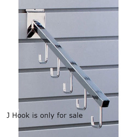 J Hook Waterfall Faceout in Chrome 16 Inches Long for Slatwall - Box of 25