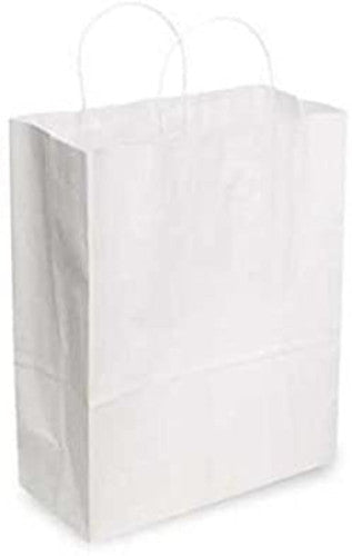 Kraft Paper Shopping Bags in White 13 x 6 x 15 Inches - Case of 250