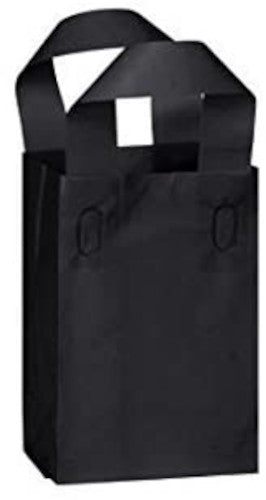 Plastic Small Frosty Shopping Bags in Black 5 x 3 x 7 Inches - Case of 25