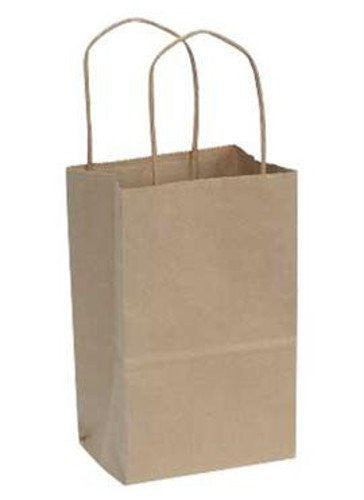 Kraft Paper Small Shopping Bags 5.25 W x 3.5 D x 8.375 H Inches - Pack of 250