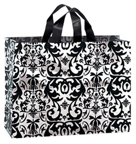 Black Large Plastic Shopping Bags 16 x 6 x 12 Inches - Count of 100