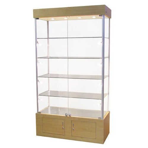 Display Case in Maple 40 W x 18 D x 72.75 H Inches with 4 Shelves