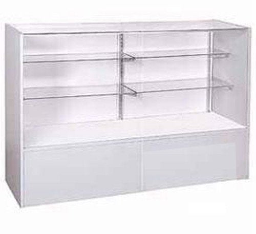 Full Vision Glass Display in Gray 38 H x 18 D x 48 L Inch with Split Glass Shelf