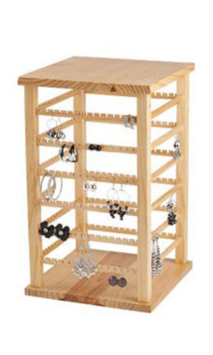 Natural Wood Earring Display 9.375 W x 9.375 D x 16.375 H Inches